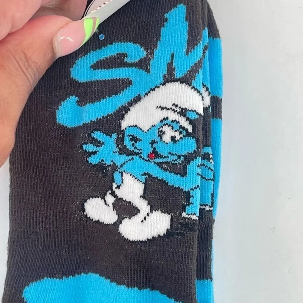 Smurfs Adult Crew Socks Black Blue Graphic Unisex Size 6–13 Throwback Vibe